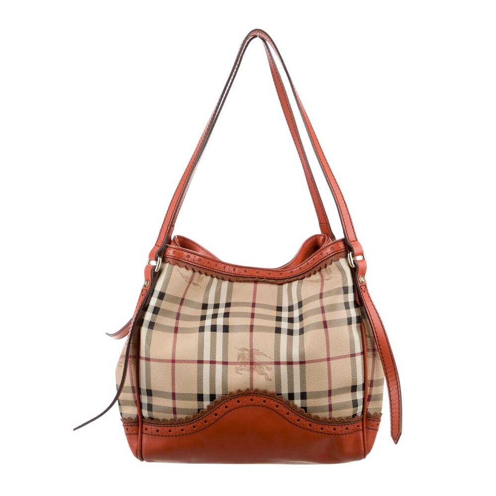 Burberry Haymarket Check Coated Canvas Crossbody Shoulder Bag Orange - Picture 11 of 12